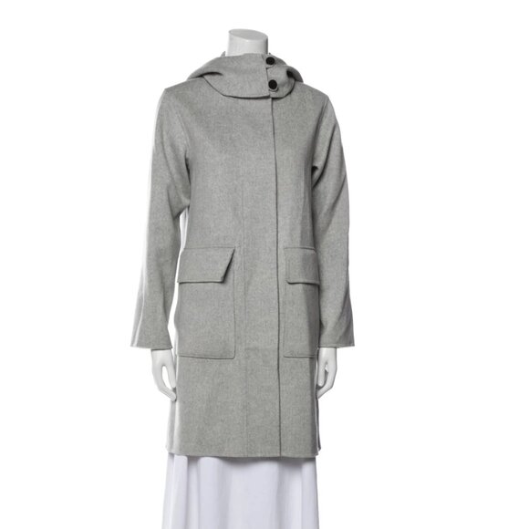 THEORY Gray Hooded Coat Wool/Cashmere blend size small EUC